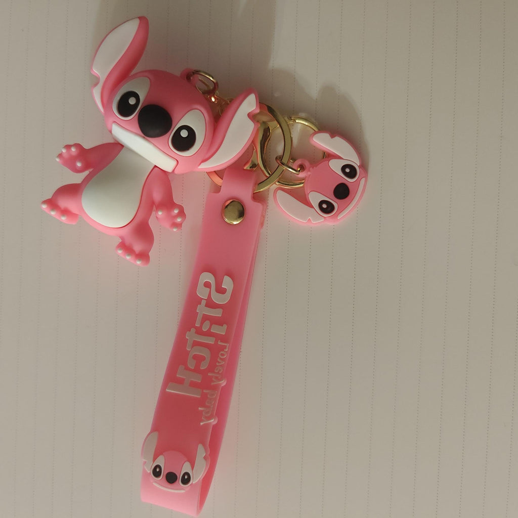Pink Angel character keychain from the Disney movie Lilo & Stitch Disney Keychain Keyring Pendant Bag Pom